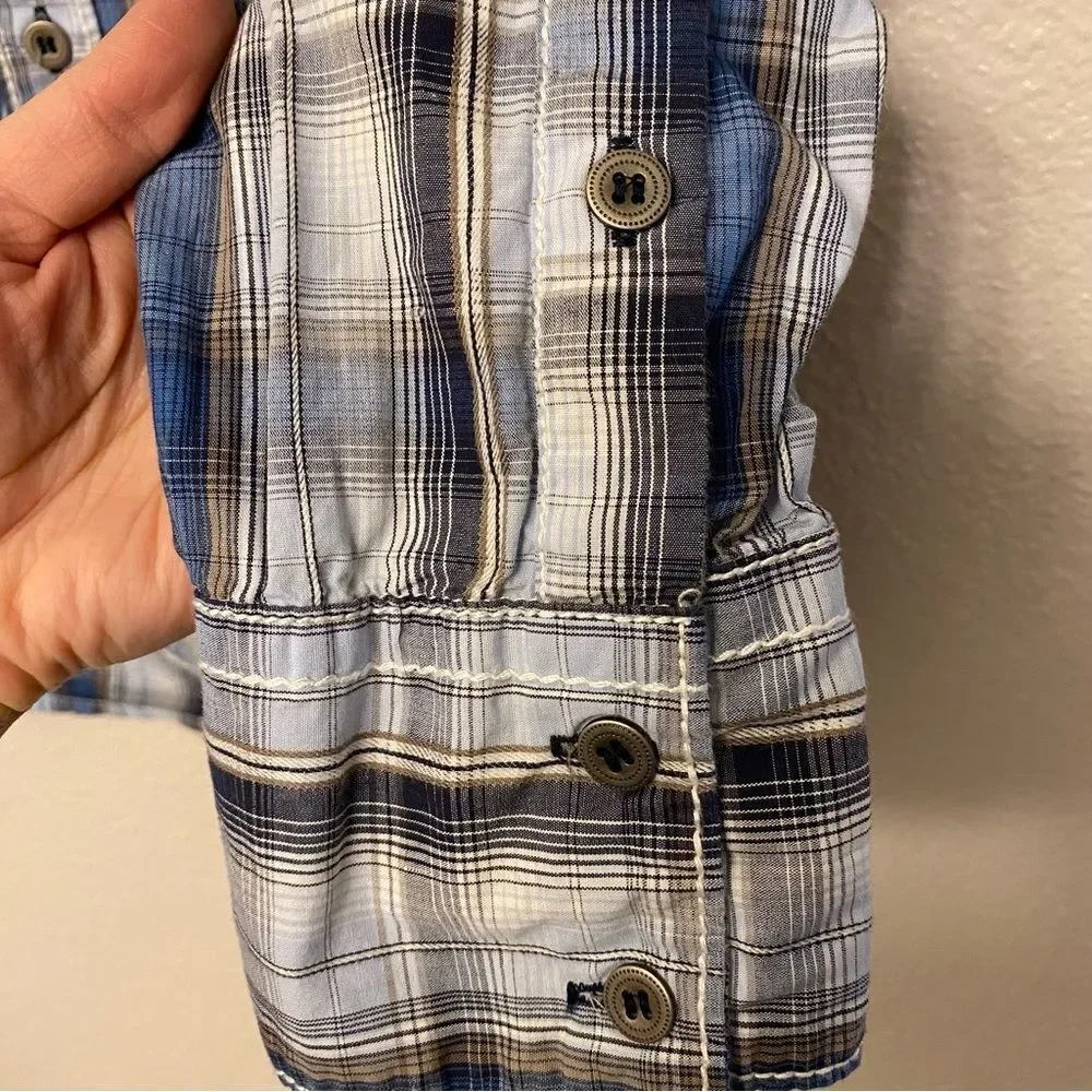 Buckle BKE athletic fit blue plaid thick stitch button up Western cotton shirt L - Picture 5 of 10